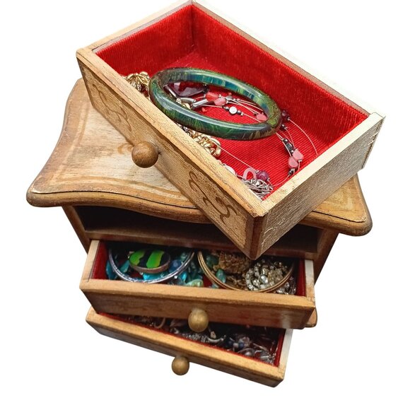 Vintage Jewelry Lot in Estate GIlded Drawers Musical Jewelry Box, Wear, Gift